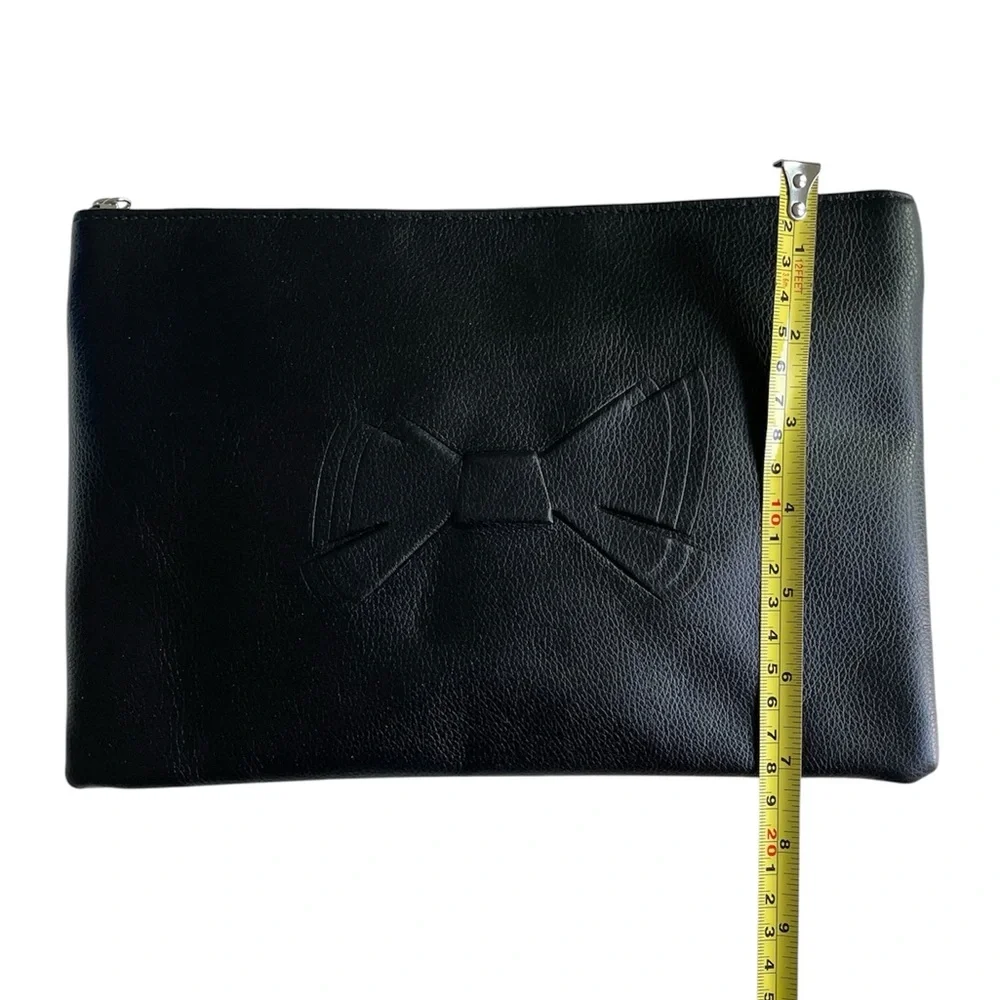 Mugler Black Pebbled Bow Embossed Zip Clutch / Makeup Bag